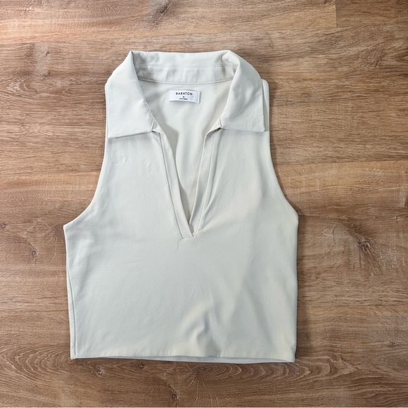 Aritzia Babaton Contour Crop Polo Tank Size Medium Ivory - Picture 9 of 9